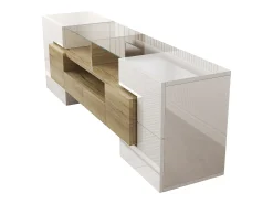 Móvel TV com 4 portas e 2 gavetas - 145 x 30 x 51 cm - LEDs - Aglomerado - Branco+Ouro
