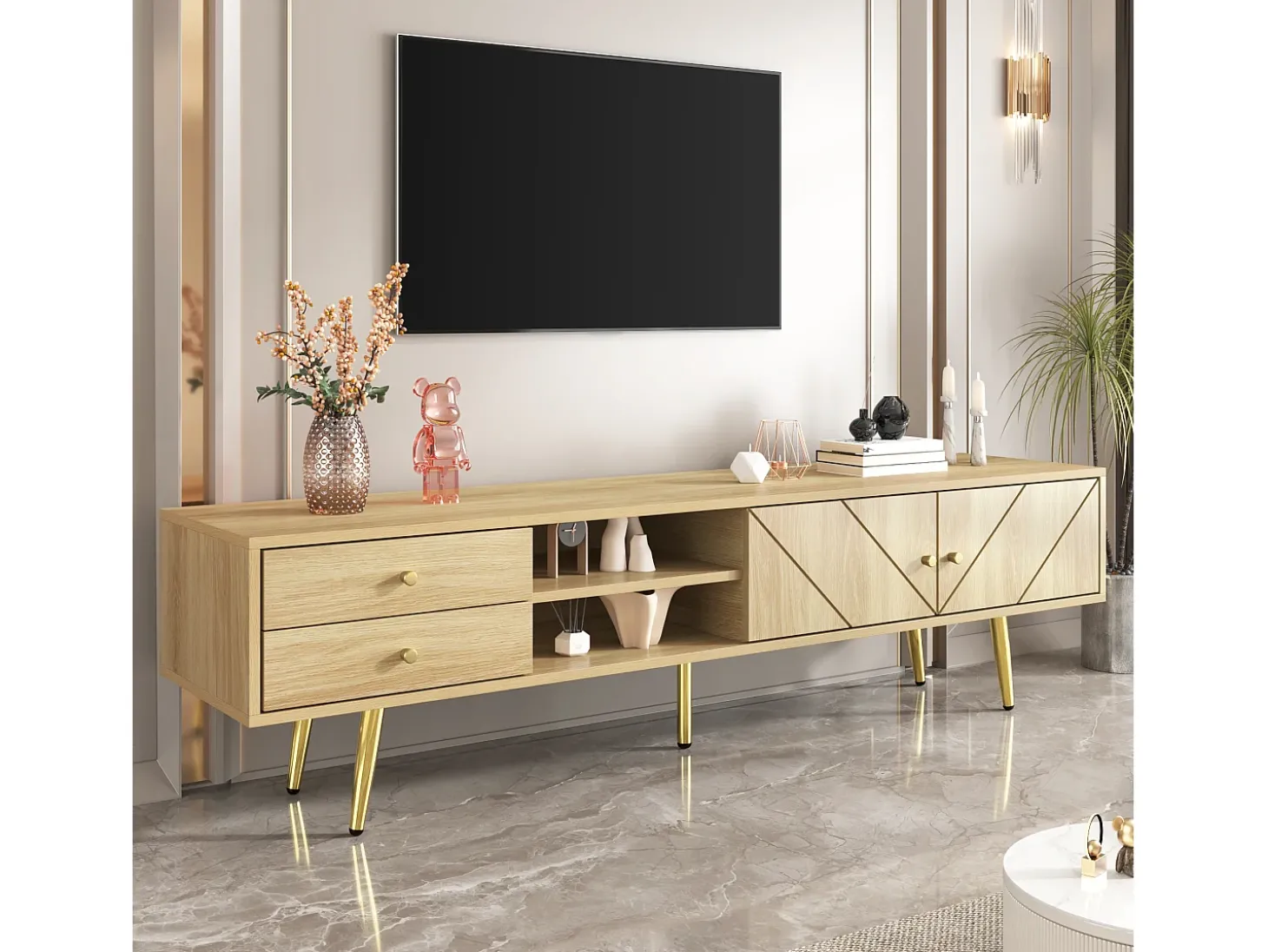 Móvel TV com 2 portas e 2 gavetas - 160 x 36 x 42 cm - MDF, Aglomerado - Cor madeira