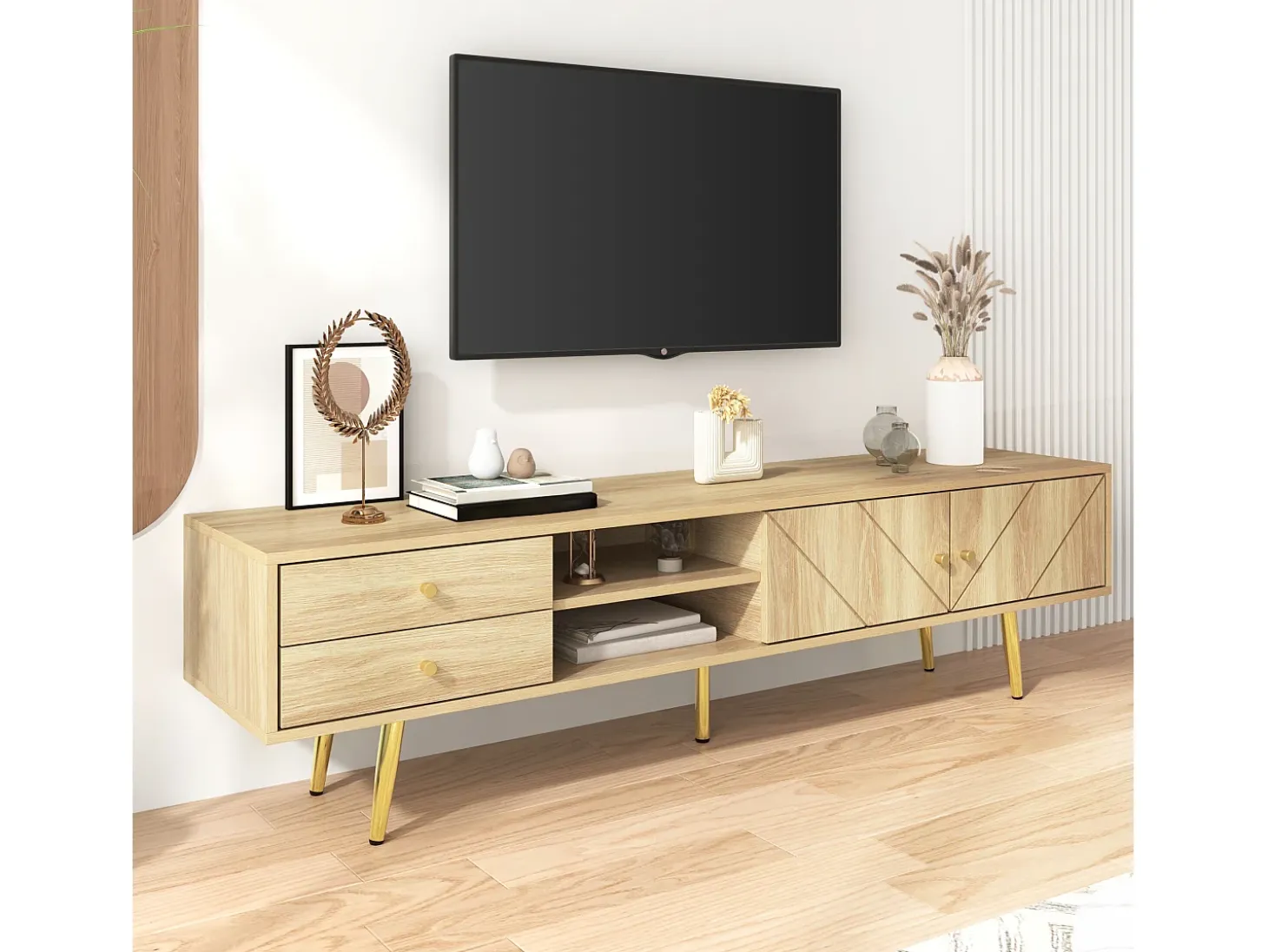 Móvel TV com 2 portas e 2 gavetas - 160 x 36 x 42 cm - MDF, Aglomerado - Cor madeira