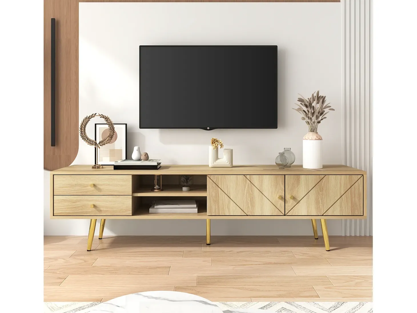 Móvel TV com 2 portas e 2 gavetas - 160 x 36 x 42 cm - MDF, Aglomerado - Cor madeira