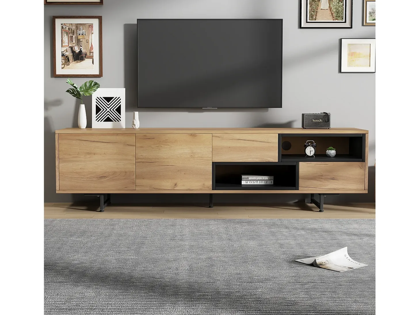 Móvel TV com 2 portas e 2 gavetas - 173 x 38 x 48 cm - Aglomerado - para sala de jantar - Cor madeira