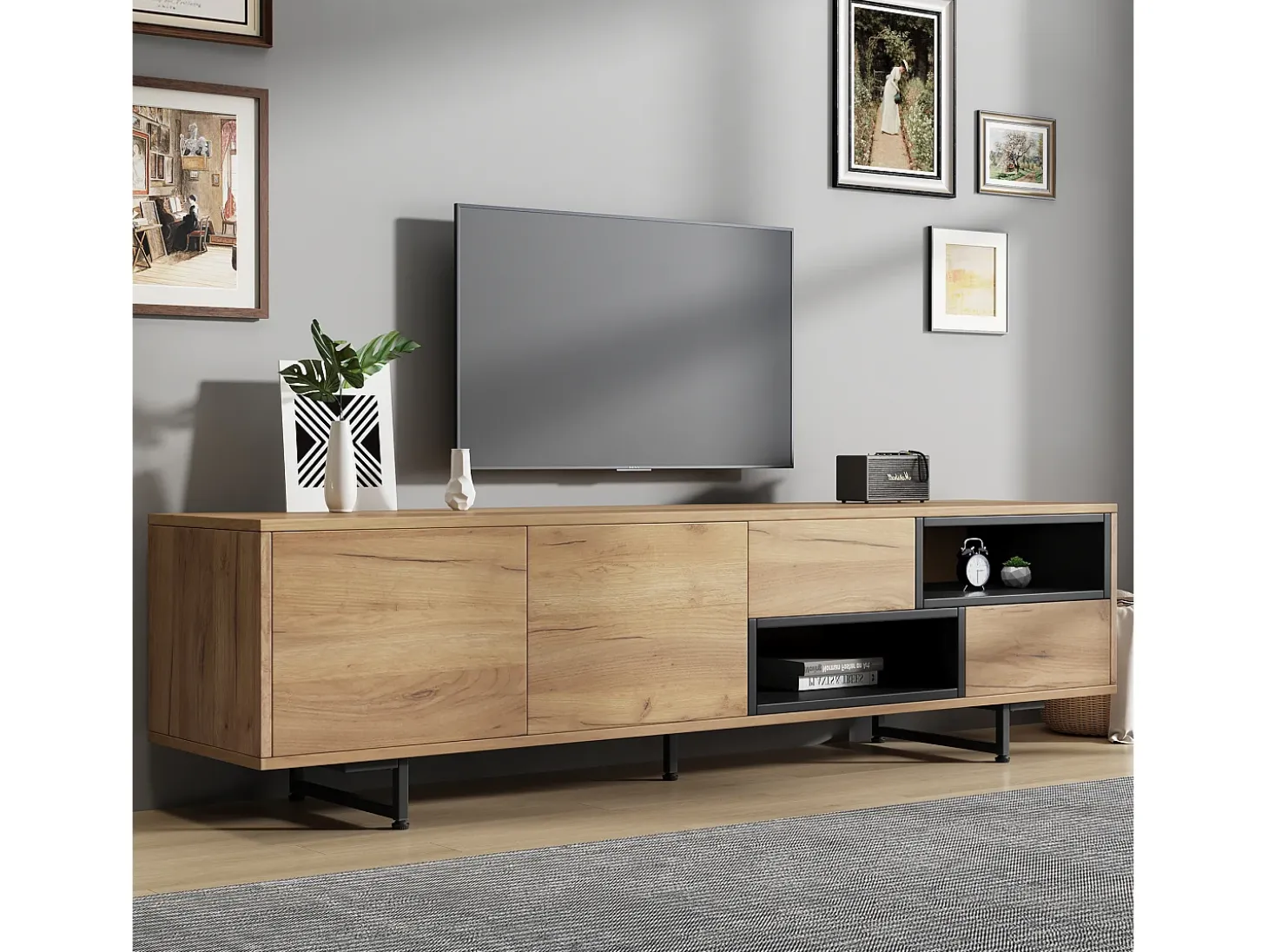 Móvel TV com 2 portas e 2 gavetas - 173 x 38 x 48 cm - Aglomerado - para sala de jantar - Cor madeira