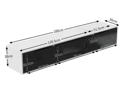Móvel TV com 3 portas e LED, móvel TV de parede, lacado branco e preto