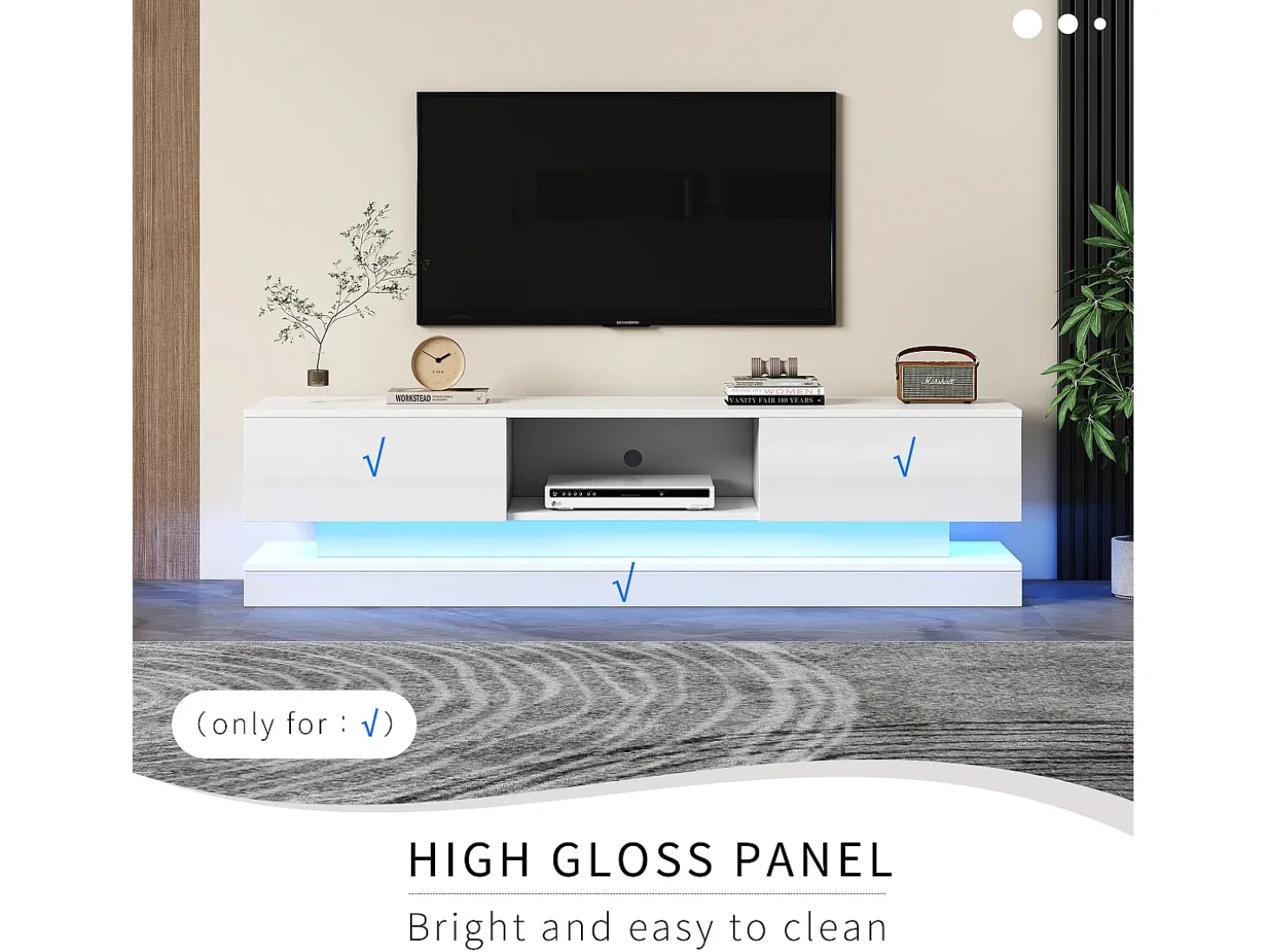 Móvel TV com LED 160cm - 2 gavetas e 1 compartimento aberto - adequado para TV 60" - Branco