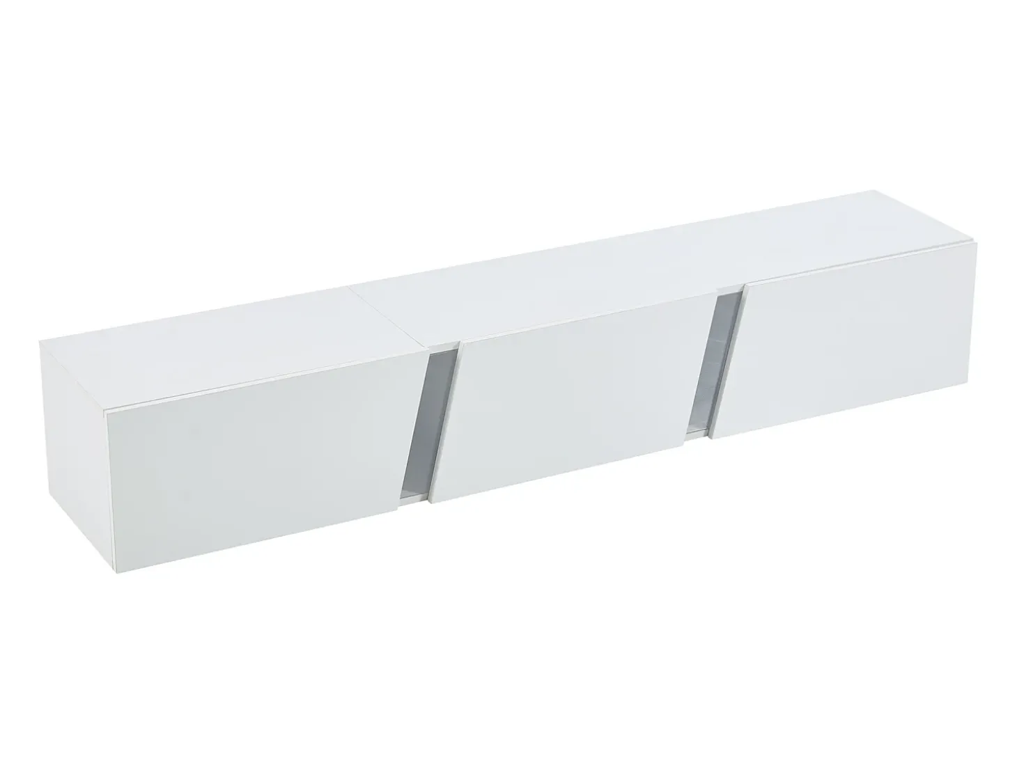 Móvel TV de parede 180x35x30cm com LED, 3 portas sanfonadas, lacado branco brilhante