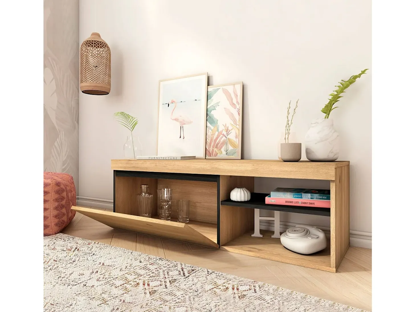 Móvel TV Ebos 120 Roble Nude - Ceniza