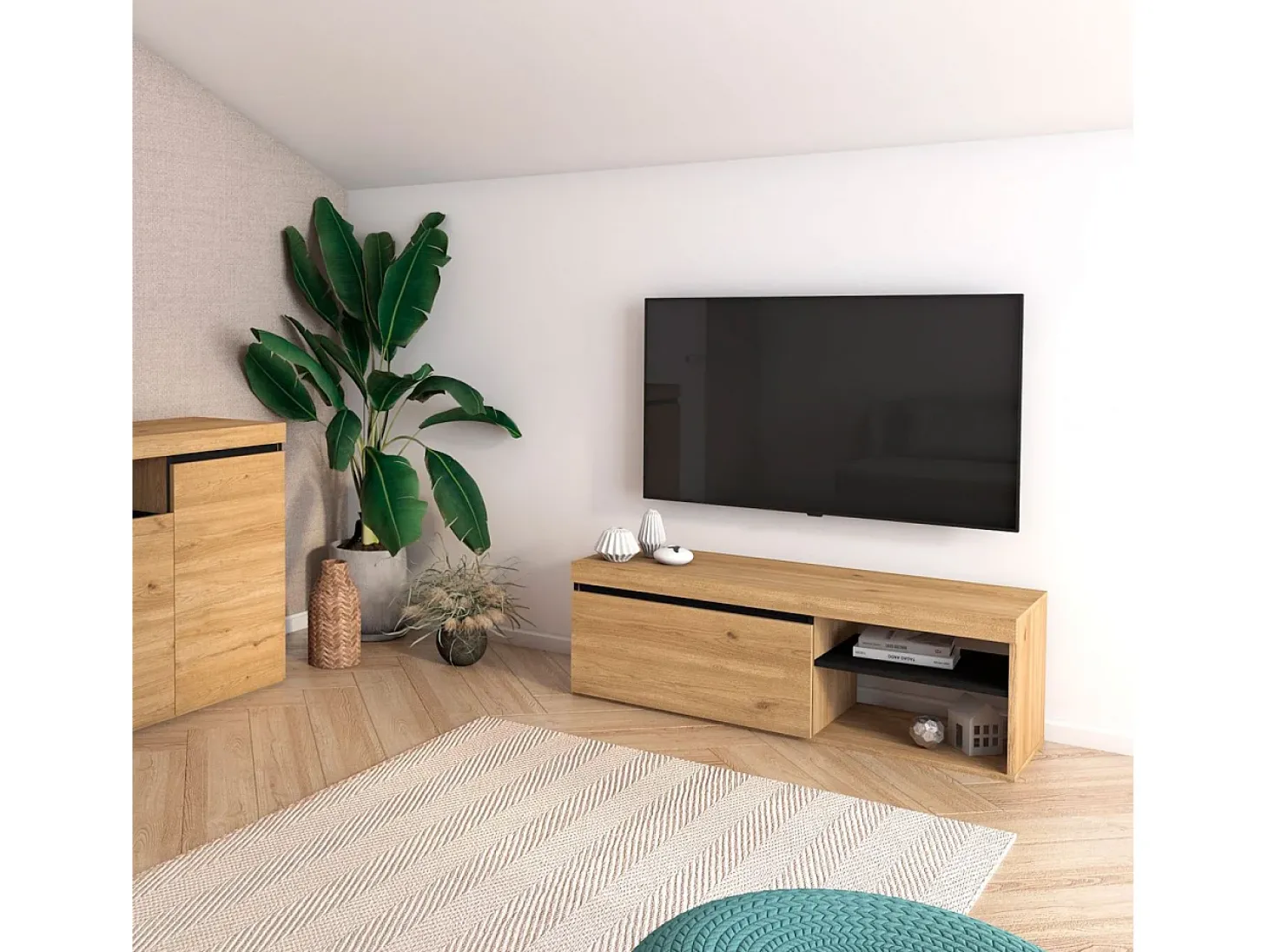 Móvel TV Ebos 120 Roble Nude - Ceniza