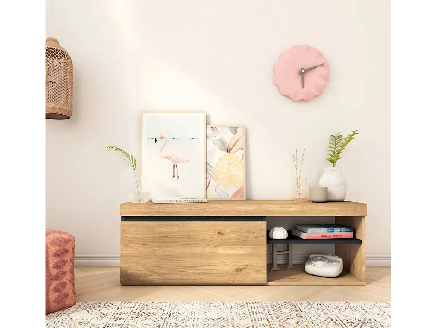Móvel TV Ebos 120 Roble Nude - Ceniza