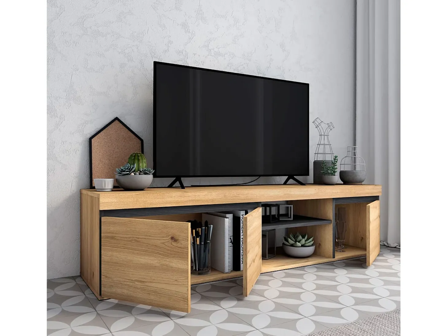 Móvel TV Ebos 160 Roble Nude - Ceniza