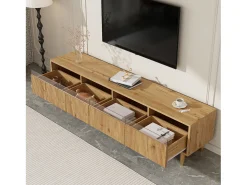 Móvel TV em madeira com 4 gavetas, gaveta em madeira e acrílico 178x35x45cm