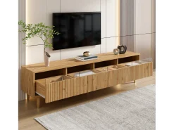 Móvel TV em madeira com 4 gavetas, gaveta em madeira e acrílico 178x35x45cm