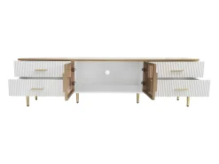 Móvel TV escandinavo 170cm com LED - 4 gavetas - folheado com padrão mármore - Branco