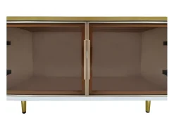 Móvel TV escandinavo 170cm com LED - 4 gavetas - folheado com padrão mármore - Branco