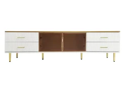 Móvel TV escandinavo 170cm com LED - 4 gavetas - folheado com padrão mármore - Branco