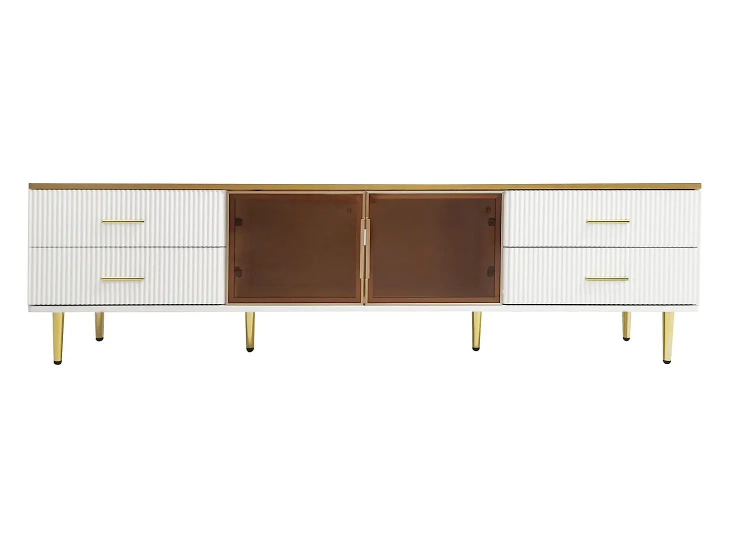 Móvel TV escandinavo 170cm com LED - 4 gavetas - folheado com padrão mármore - Branco