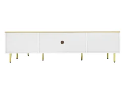 Móvel TV escandinavo 170cm com LED - 4 gavetas - folheado com padrão mármore - Branco