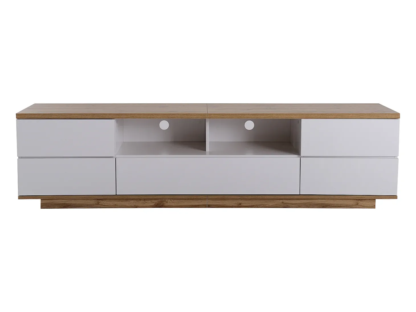 Móvel TV escandinavo contemporâneo 180 cm em madeira - 5 portas + 8 compartimentos - Natural e Branco