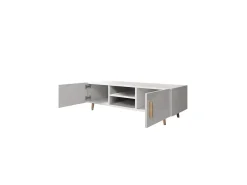Móvel TV Escandinavo SORAYA 2 Portas 2 Nichos Branco e Cinza, Madeira, 140x42x50 cm, Fabricação Europeia