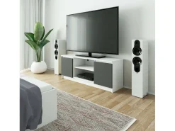 Móvel TV K140 Moderno Branco/Cinza com 2 Portas Balcão