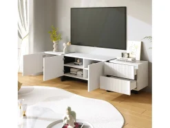 Móvel TV L 190cm - 3 portas 2 gavetas 5 compartimentos - Branco e Preto