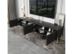 Móvel TV L 190cm - 4 portas e 8 prateleiras - estilo moderno - Preto
