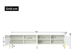 Móvel TV L 190cm - 4 portas e 8 prateleiras - estilo moderno - Branco