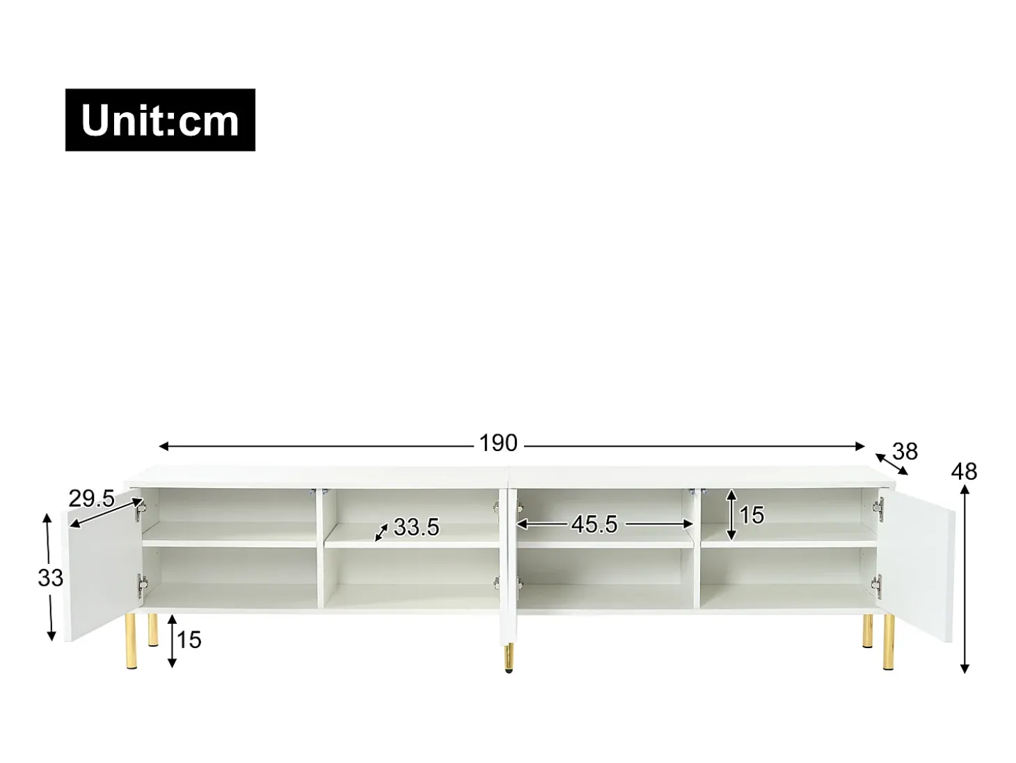 Móvel TV L 190cm - 4 portas e 8 prateleiras - estilo moderno - Branco