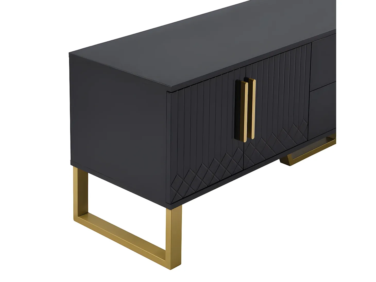 Móvel TV L 170cm - aspecto brilhante - 4 portas texturadas gravadas com puxadores dourados - Preto