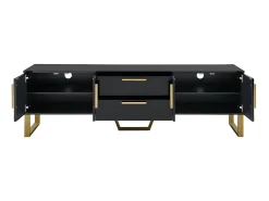 Móvel TV L 170cm - aspecto brilhante - 4 portas texturadas gravadas com puxadores dourados - Preto