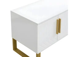 Móvel TV L 170cm - aspecto brilhante - 4 portas texturadas gravadas com puxadores dourados - Branco