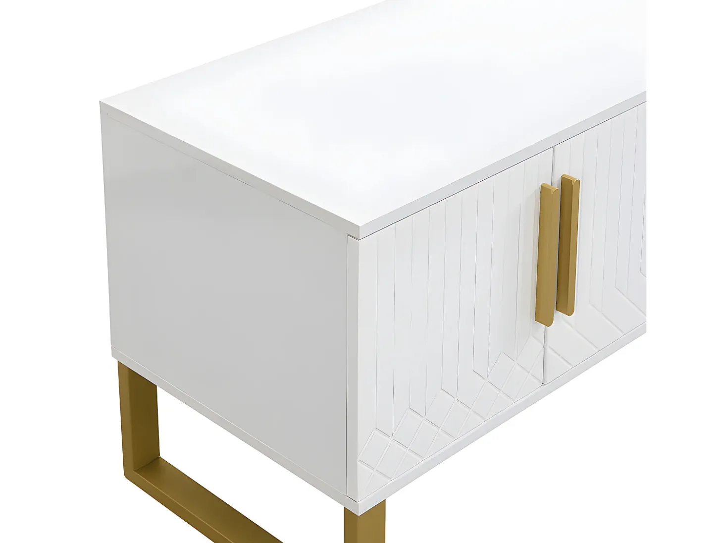 Móvel TV L 170cm - aspecto brilhante - 4 portas texturadas gravadas com puxadores dourados - Branco