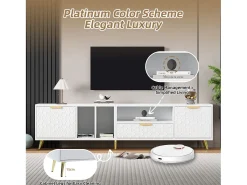 Móvel TV moderno 180 cm - 1 gaveta + 2 portas + 3 compartimentos - Branco