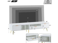 Móvel TV moderno 180 cm - 1 gaveta + 2 portas + 3 compartimentos - Branco