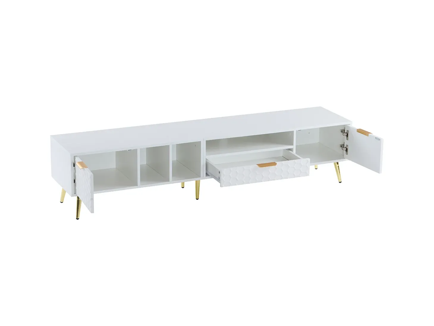 Móvel TV moderno 180 cm - 1 gaveta + 2 portas + 3 compartimentos - Branco