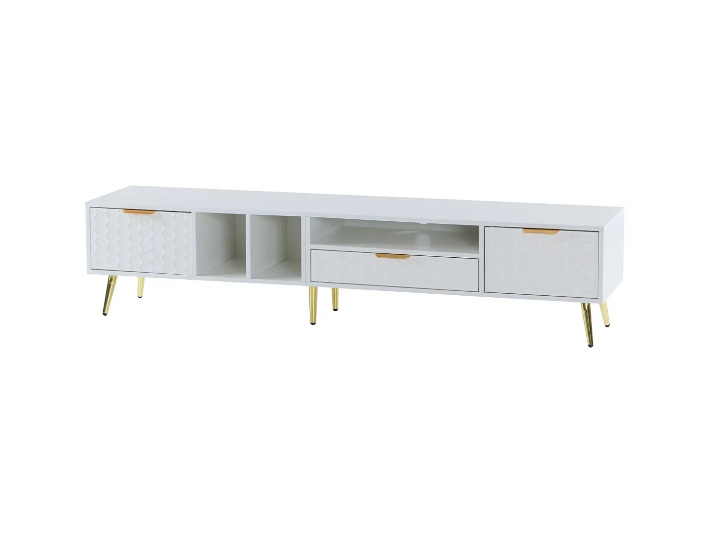 Móvel TV moderno 180 cm - 1 gaveta + 2 portas + 3 compartimentos - Branco