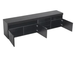 Móvel TV moderno 180cm com LED - 3 portas e 5 compartimentos abertos - Preto