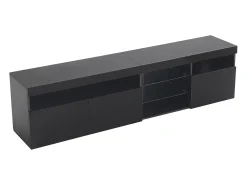 Móvel TV moderno 180cm com LED - 3 portas e 5 compartimentos abertos - Preto
