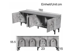 Móvel TV moderno de 4 portas - Cinzento, 160 cm - Design elegante, dobradiças de fecho suave