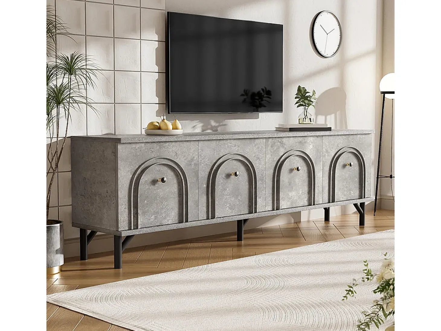 Móvel TV moderno de 4 portas - Cinzento, 160 cm - Design elegante, dobradiças de fecho suave