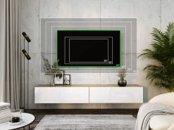 Móvel TV suspenso, (2 x 100) x 34 x 32 cm, Carvalho Wotan / Branco Brilhante