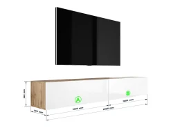 Móvel TV suspenso, (2 x 100) x 34 x 32 cm, Carvalho Wotan / Branco Brilhante