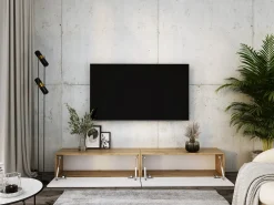 Móvel TV suspenso, (2 x 100) x 34 x 32 cm, Carvalho Wotan / Branco Brilhante