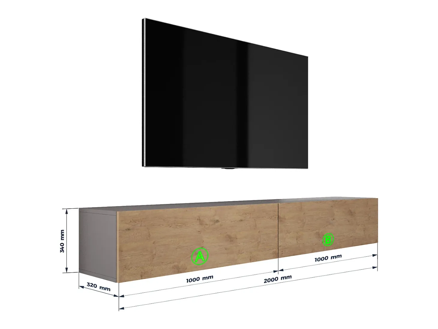 Móvel TV suspenso, (2 x 100) x 34 x 32 cm, Antracite / Carvalho Lancelot