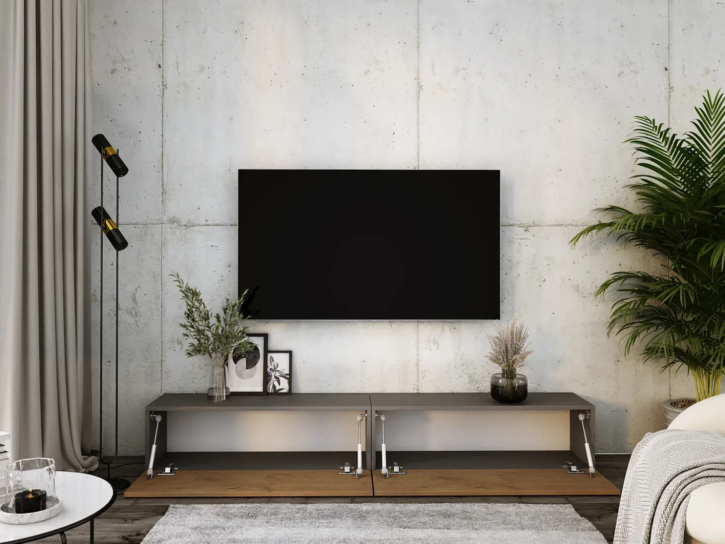 Móvel TV suspenso, (2 x 100) x 34 x 32 cm, Antracite / Carvalho Lancelot