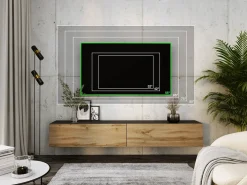 Móvel TV suspenso, (2 x 100) x 34 x 32 cm, Preto Fosco / Carvalho Wotan