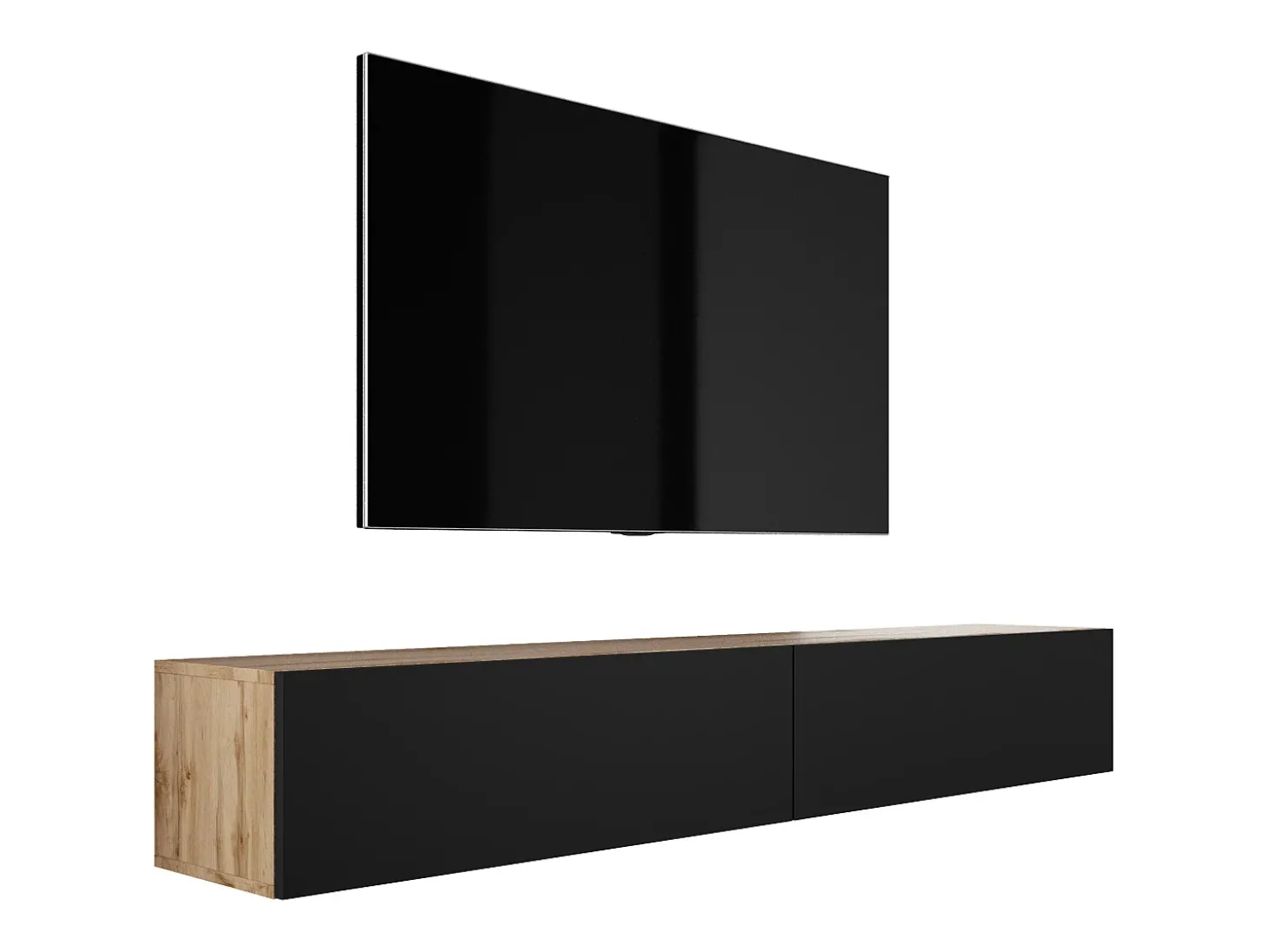 Móvel TV suspenso, (2 x 100) x 34 x 32 cm, Carvalho Wotan / Preto Fosco