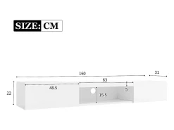Móvel TV suspenso 160cm - 1 compartimento aberto e 2 portas articuladas - aspecto brilhante - Branco