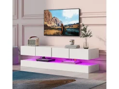 Móvel TV suspenso 130cm - com LED - 4 gavetas - Branco