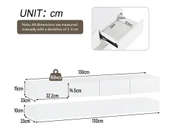 Móvel TV suspenso 130cm - com LED - 4 gavetas - Branco