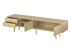 Móvel TV 160x36x42cm - com 2 gavetas e 2 portas - pés dourados - Natural